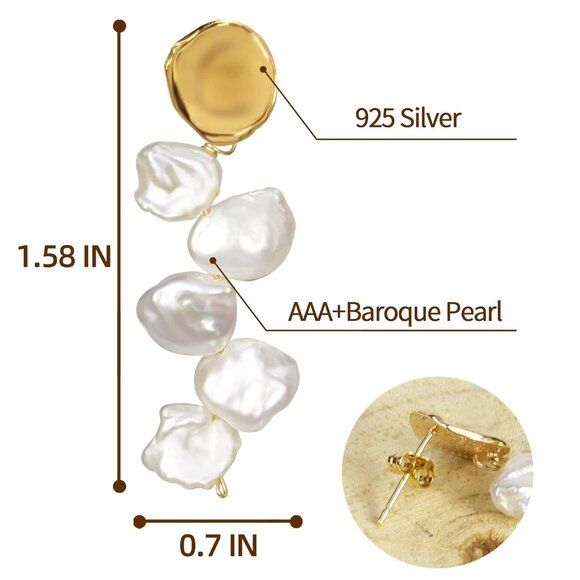 Dangle Pearl Earrings Women Gold Drop Statement Wedding Bridesmaid Jewelry - Picture 5 of 7